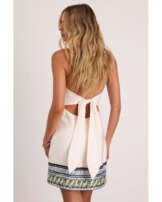 Lulus White Ayson Ivory And Scarf Print Halter Mini Dress