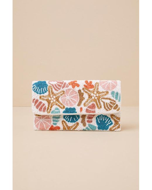 Lulus Pink Pelagia Multi Seashell Beaded Clutch