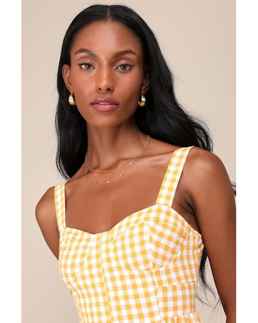 Lulus Natural Precious Trend And Gingham Bustier Romper