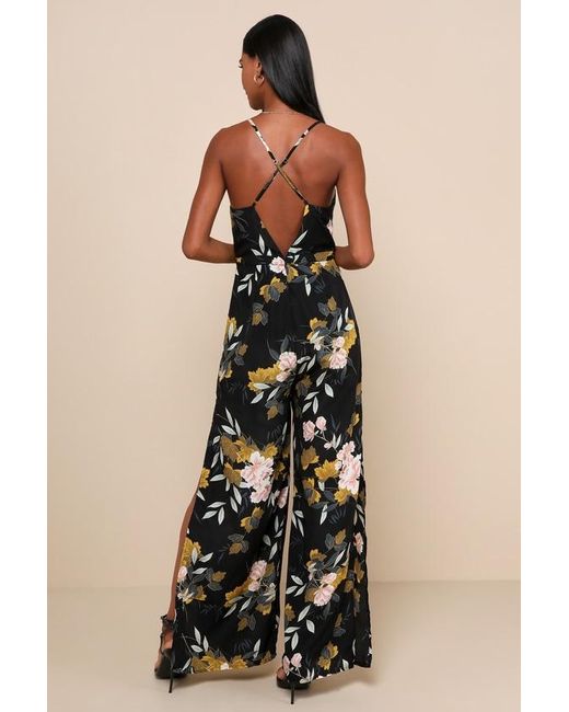 Lulus Natural Beautiful Blooms Floral Print Wide-Leg Jumpsuit