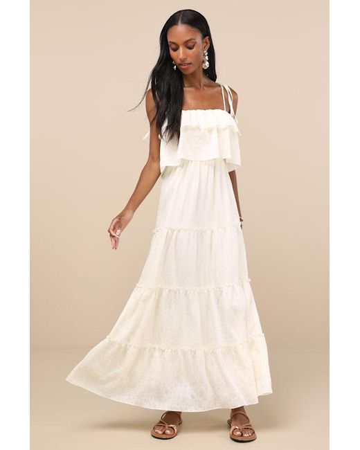 Lulus Natural Inaya Textured Tie-Strap Tiered Maxi Dress