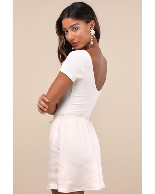 Lulus Pink Delicate Aesthetic Cream Satin Bow Mini Skirt