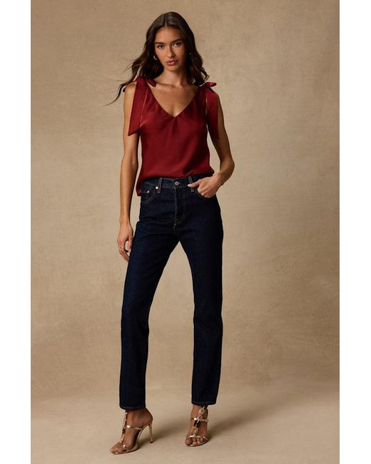 Lulus Red Denia Satin V-Neck Tank Top