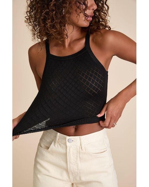 Lulus Black Zealand Pointelle Knit Sweater Tank Top
