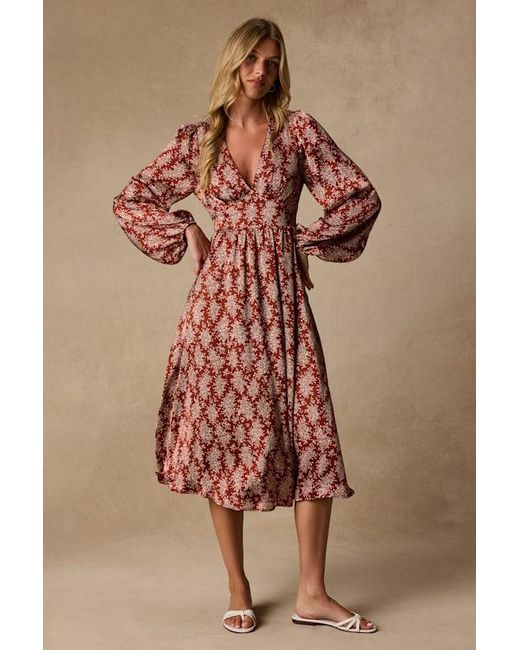 Lulus Brown Graceful Impression Floral Print Midi Dress