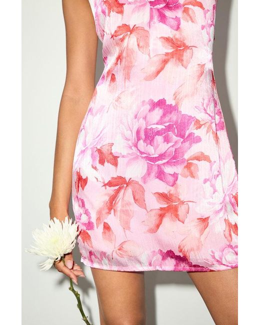Lulus Pink Beyond Classy Multi Floral Print Satin Halter Mini Dress