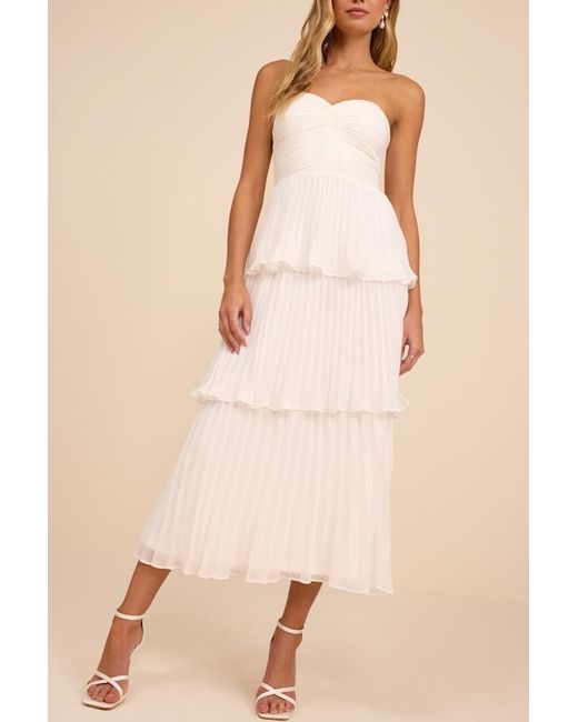 Lulus Natural Seriously Sensational Strapless Tiered Midi Dress