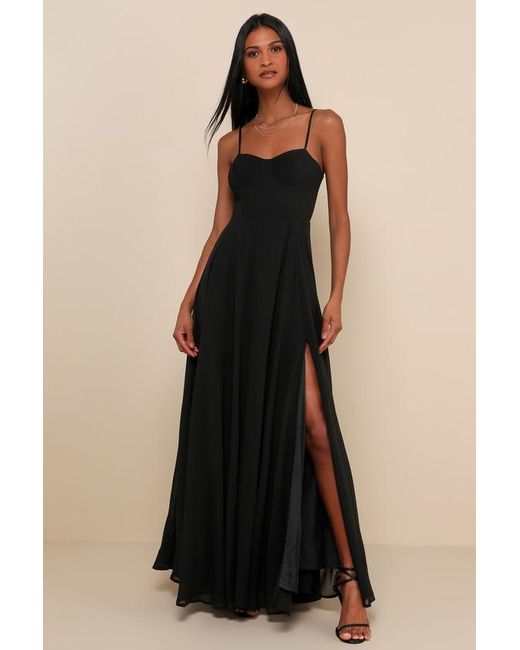 Lulus Black Cause For Commotion Pleated Bustier Maxi Dress