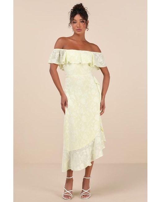 Lulus Natural Pretty Perfect Burnout Floral Off-The-Shoulder Midi Dress