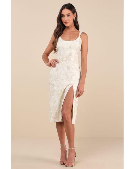 Lulus Natural Immaculate Chicness Floral Brocade Midi Dress