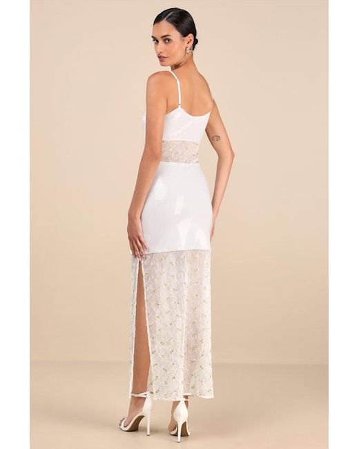 Lulus Brown Malone Sheer Sequin Embroidered Maxi Dress