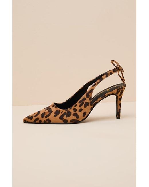 Lulus Natural Lacey Leopard Suede Pointed-Toe Slingback Pumps