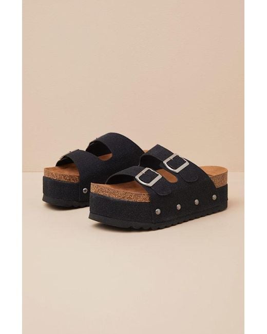 Dirty Laundry Black Pueblo Suede Platform Buckle Slide Sandals