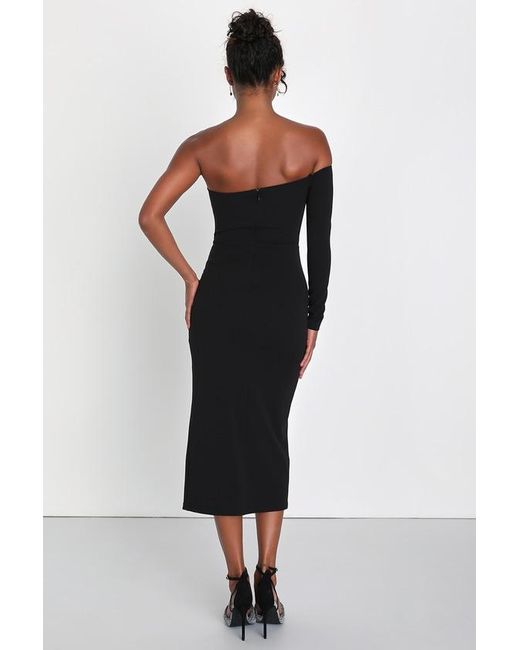 Lulus Black Modern Stunner One-Shoulder Bodycon Midi Dress