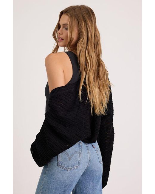 Lulus Black Perfectly Comforting Pointelle Open-Front Shrug Sweater