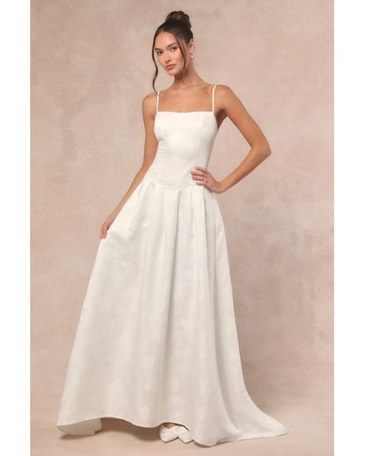 Lulus Natural Arabella Jacquard Basque Waist Maxi Dress