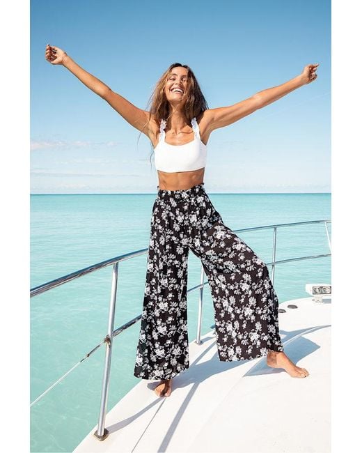 Lulus Blue Loves The Sun Floral Print Wide-Leg Pants