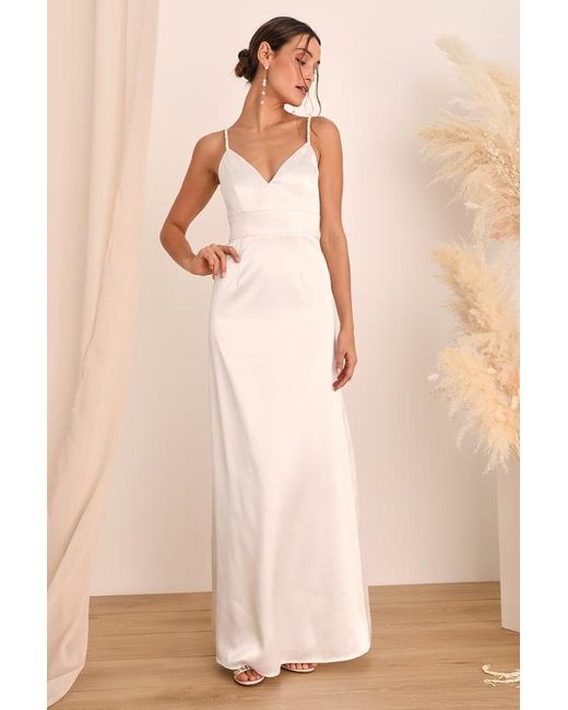 Lulus Natural Ready For Forever Satin Pearl Tie-Back Maxi Dress