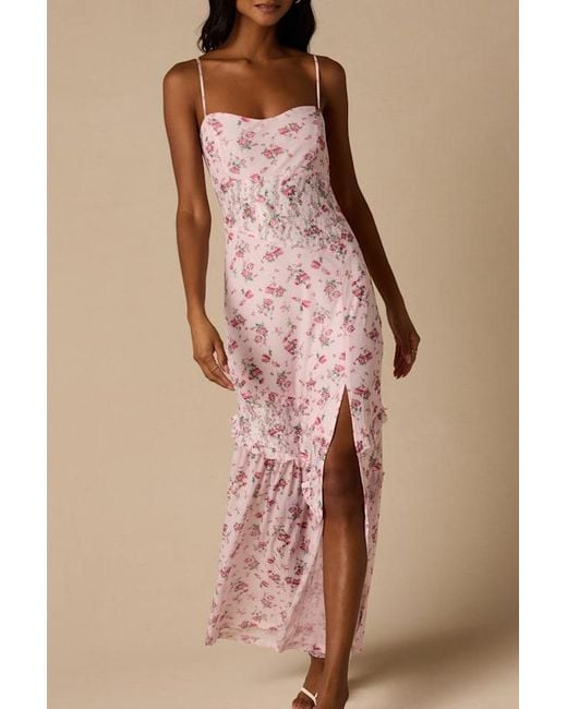 Lulus Pink Kasha Floral Asymmetrical Maxi Dress
