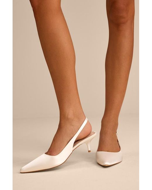 Lulus Natural Agnesca Satin Slingback Kitten Heel Pumps
