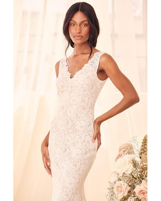 Lulus Natural Spectacular Romance Lace Sleeveless Mermaid Maxi Dress
