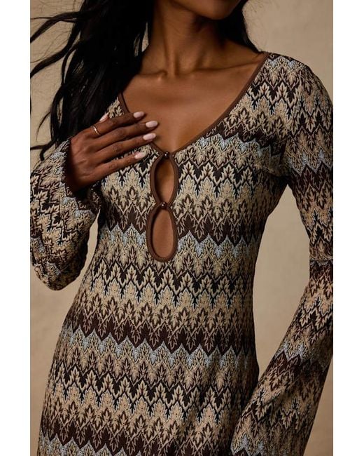 Lulus Brown Laika Multi Crochet Keyhole Mini Dress