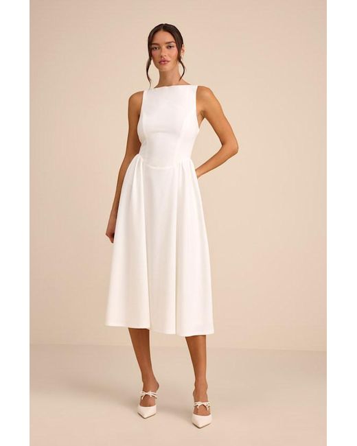 Lulus Natural Kenly Boat Neck Cutout Midi Dress