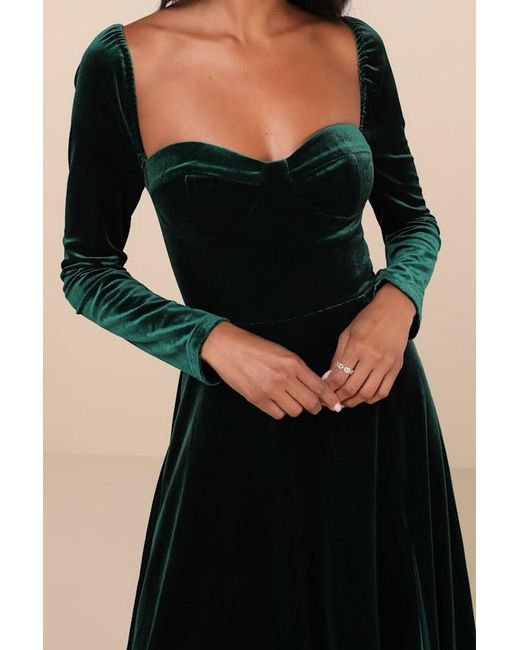 Lulus Black Precious Impression Velvet Bustier Midi Dress