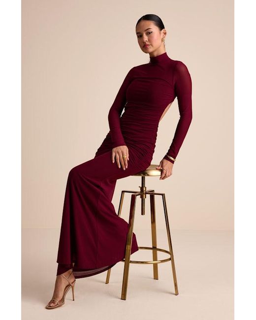 Lulus Red Madahlia Mesh Mock Neck Cutout Maxi Dress