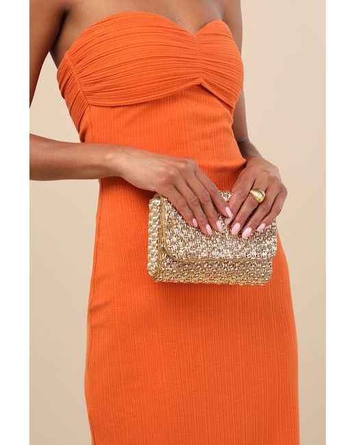 Lulus Orange Stunning Glow Beaded Rectangular Mini Clutch