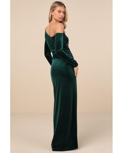 Lulus Green Notorious Icon Velvet Asymmetrical Maxi Dress
