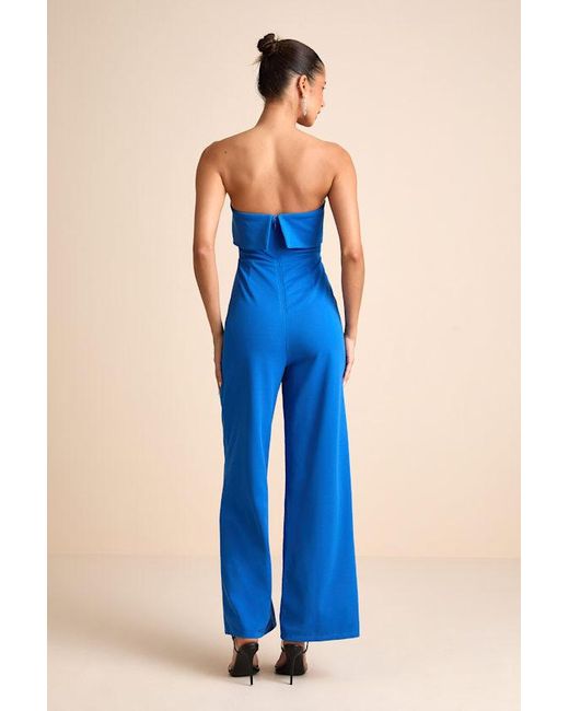 Lulus Blue Carmo Strapless Straight Leg Jumpsuit