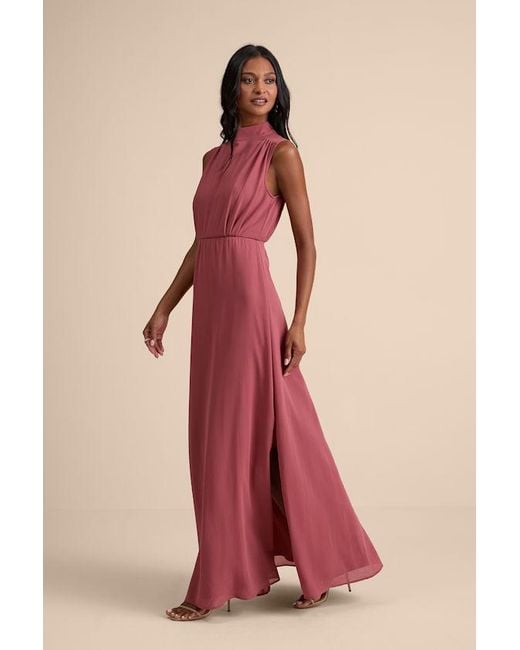 Lulus Red Classic Elegance Rusty Rose Sleeveless Mock Neck Maxi Dress