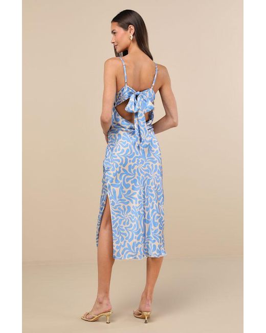 Lulus Blue Midiana Abstract Floral Tie-Back Midi Dress