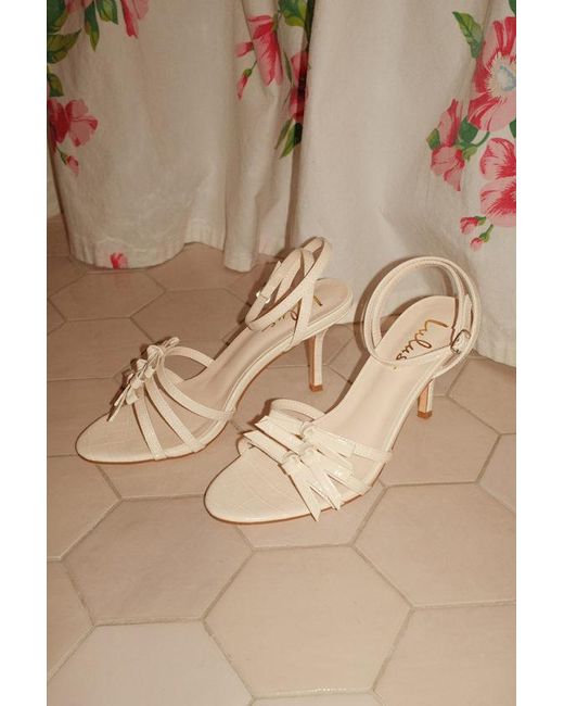Lulus Natural Devereux Bone Croc-Embossed Bow High Heel Sandals