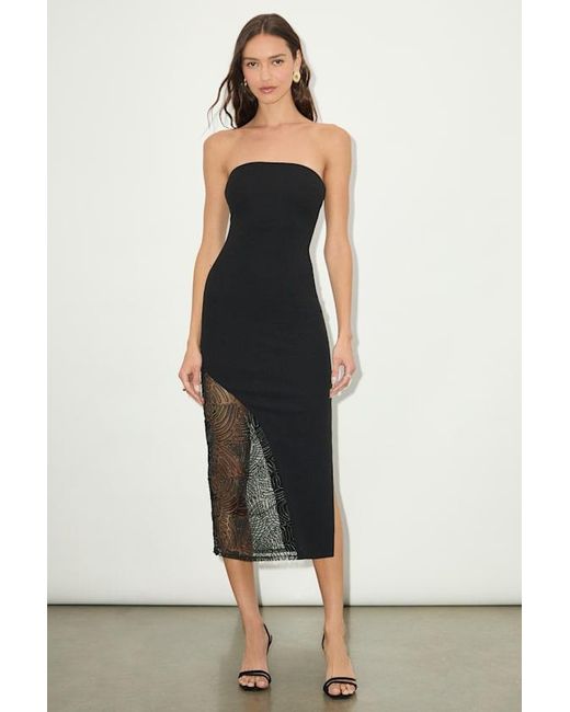 Lulus Black Rhosyn Crepe Embroidered Strapless Midi Dress