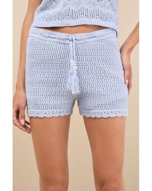 JACQUIE THE LABEL Blue Caroline Crochet Knit Shorts