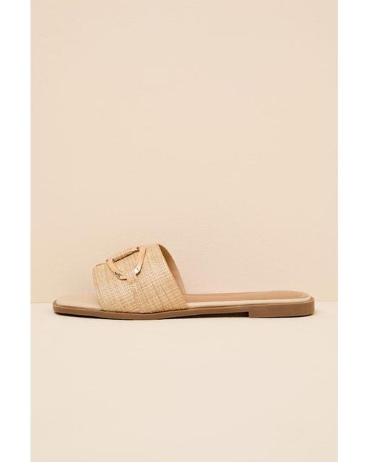 Lulus Natural Barrett Raffia Slide Sandals