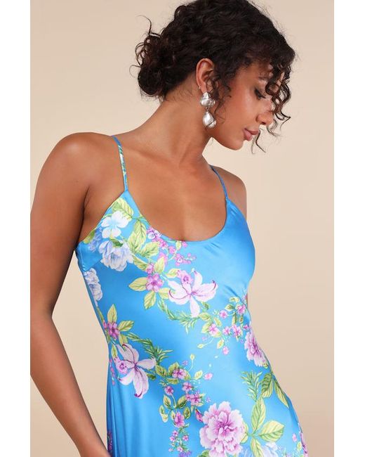 Lulus Blue Donna Floral Sleeveless Slip Maxi Dress