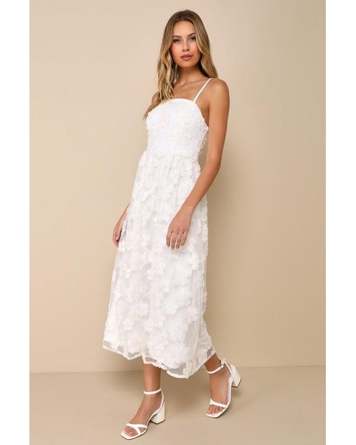 Lulus Natural Delightful Charisma Embroidered Sequin Mesh Midi Dress