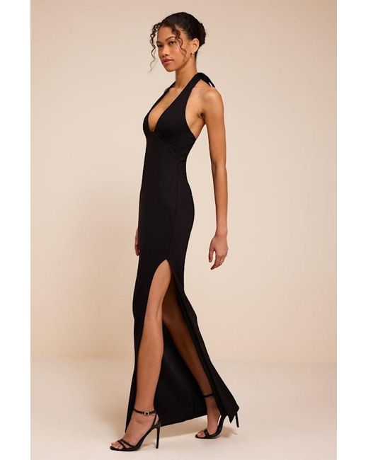 Lulus Black Ellisyn Ponte Knit Halter Maxi Dress