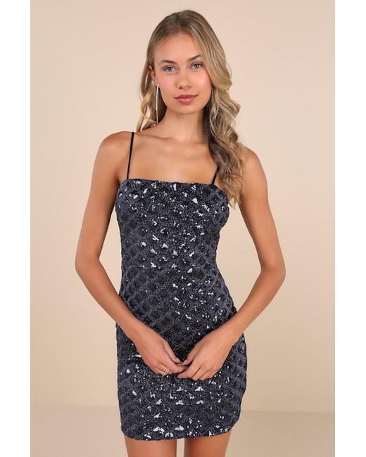 Lulus Blue Shimmering Vibes Lurex Sequin Lace-Up Mini Dress