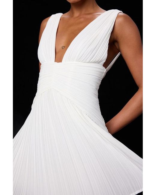 Lulus Natural Rhea Pleated Skater Mini Dress