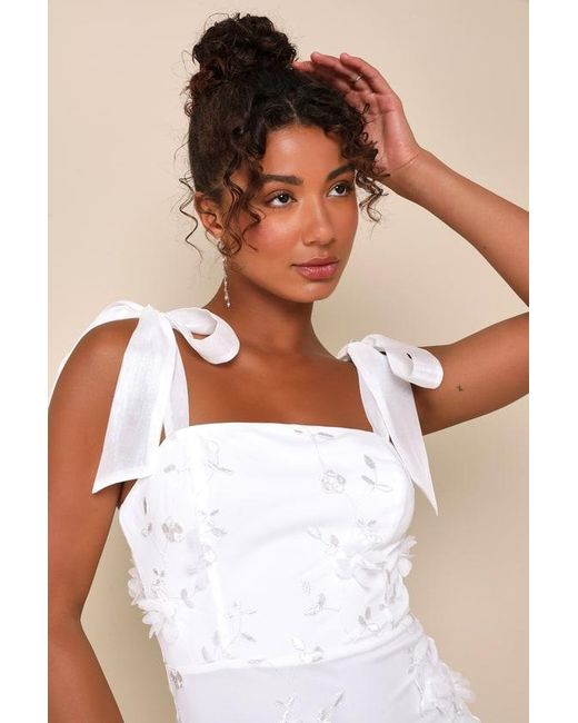 Lulus Natural Divinely Adored Embroidered Floral Tie-Strap Midi Dress