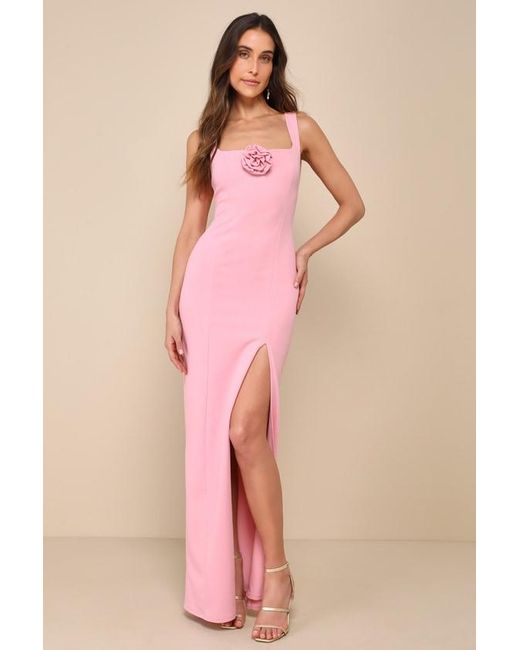 Lulus Pink Adorable Allure Rosette Square Neck Sleeveless Maxi Dress