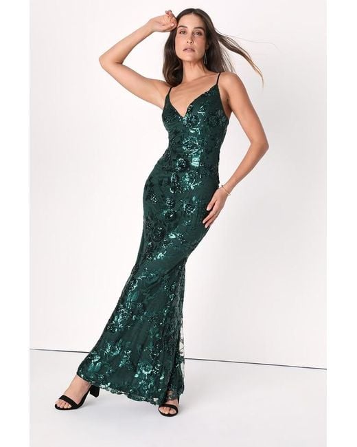 Lulus Women's Green Shine Language Sequin Mermaid Maxi Dress