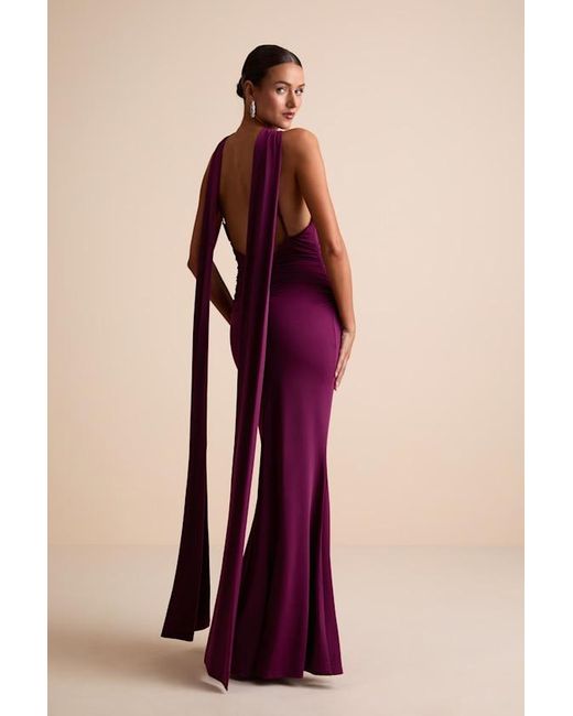 Lulus Red Noretta Plum Jersey Knit Keyhole Cutout Sash Maxi Dress