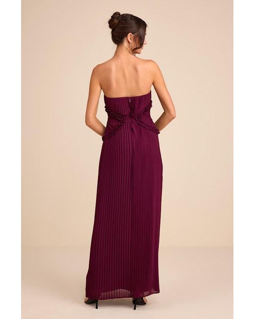 Lulus Red Lauren Plum Pleated Strapless Ruffled Maxi Dress