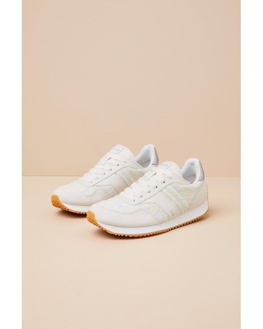 Keds Natural Rena Egret And Cream Floral Lace Lace-Up Sneakers