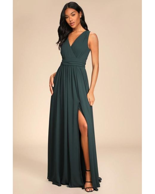 Lulus Blue Thoughts Of Hue Emerald Surplice Maxi Dress